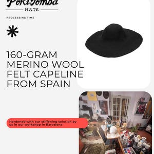 Handmade Wool Felt Hat – Black Fedora Hat For Men – Wide Brim Fedora – Black Distressed Fedora Hat image 14