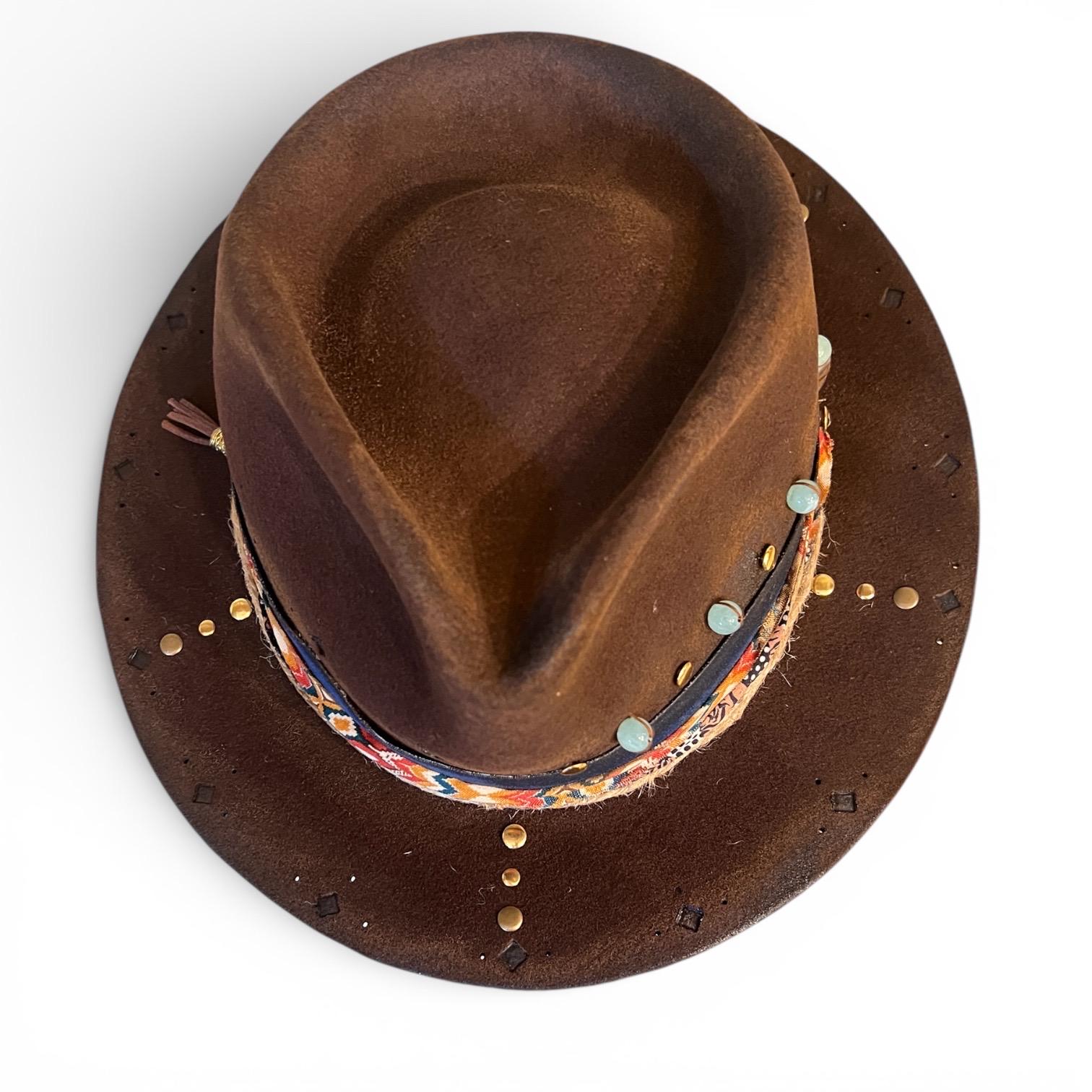 Vintage Short Brim Fedora Hat 100% Wool Firm Felt Distressed Handmade Teardrop Teardrop Wool Felt Trilby Fedora Hat – Village Hat Shop main image 2