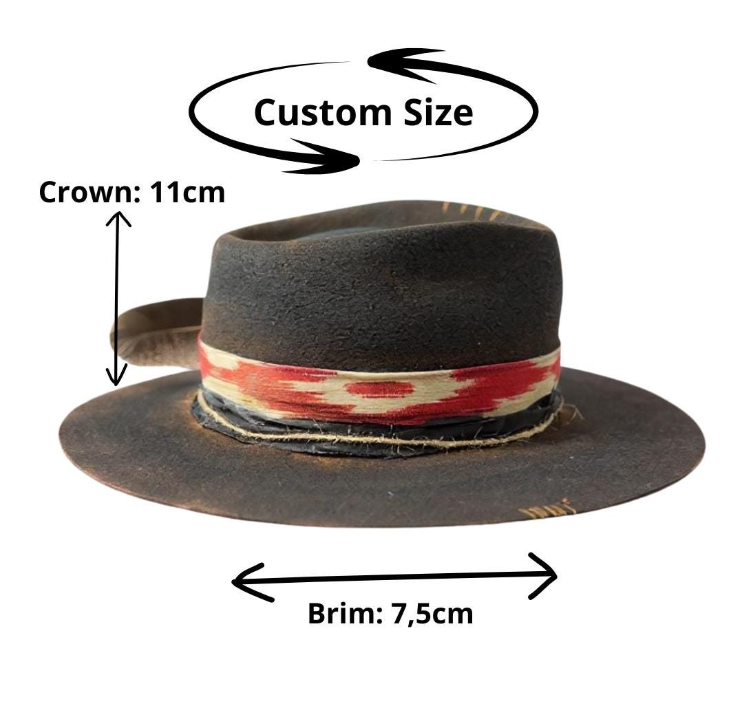 Fedora Custom Hat – Black Boho Rock Style Wool Felt Head  display picture 3