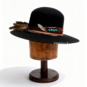 Svart Fedorahatt i vintagestil – Apachehatt med öppen krona – Stel platt hatt med brett brätte – Fedora i ullfilt – Stel hatt Hatt för män och kvinnor
