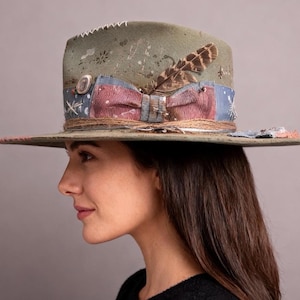Chapéu Fedora SAGE Rabbit – Chapéu feito à mão – Chapéu feminino – Fedora Hut – Fedora personalizado – Chapéu Fedora – Chapéu de feltro de aba larga – Fedora de aba grande