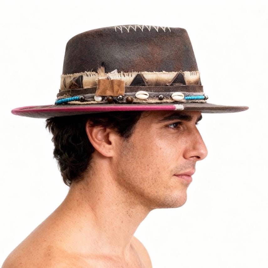 Wool Felt Flat Brimmed Fedora Hat – Rust Fedora Wide Brim Men Large ...