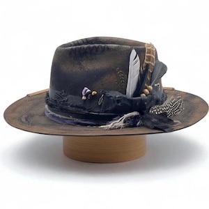 Raro cappello vintage personalizzato – Cappello Fedora in feltro di lana e pelle – Fatto a mano e invecchiato – Chapeau Fedora – Hut Damen – Hut Herren – Cappello Fedora