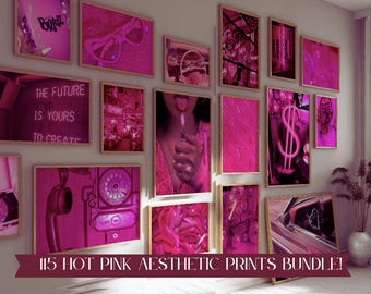 115 Hot Pink Y2K! | Retro Aesthetic | Digital Collage | Aesthetic decor | Y2K Aesthetic | Cyber Y2K | Pink barbie | Neon Pink
