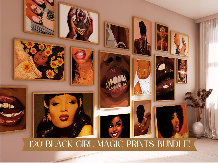 Black Girl Magic Wall Art | Digital Collage Kit | Empowerment Prints | Modern Black Aesthetic | Printable Decor for Home or Office |