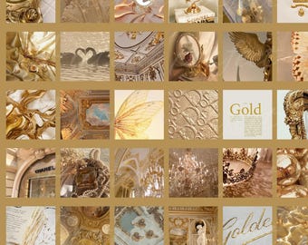 Golden Glow Wall Art | Luxe Gold Collage Kit with beautiful prints | Elegant Patterns, and Warm Tones | Aesthetic Room prints | Luxurious |