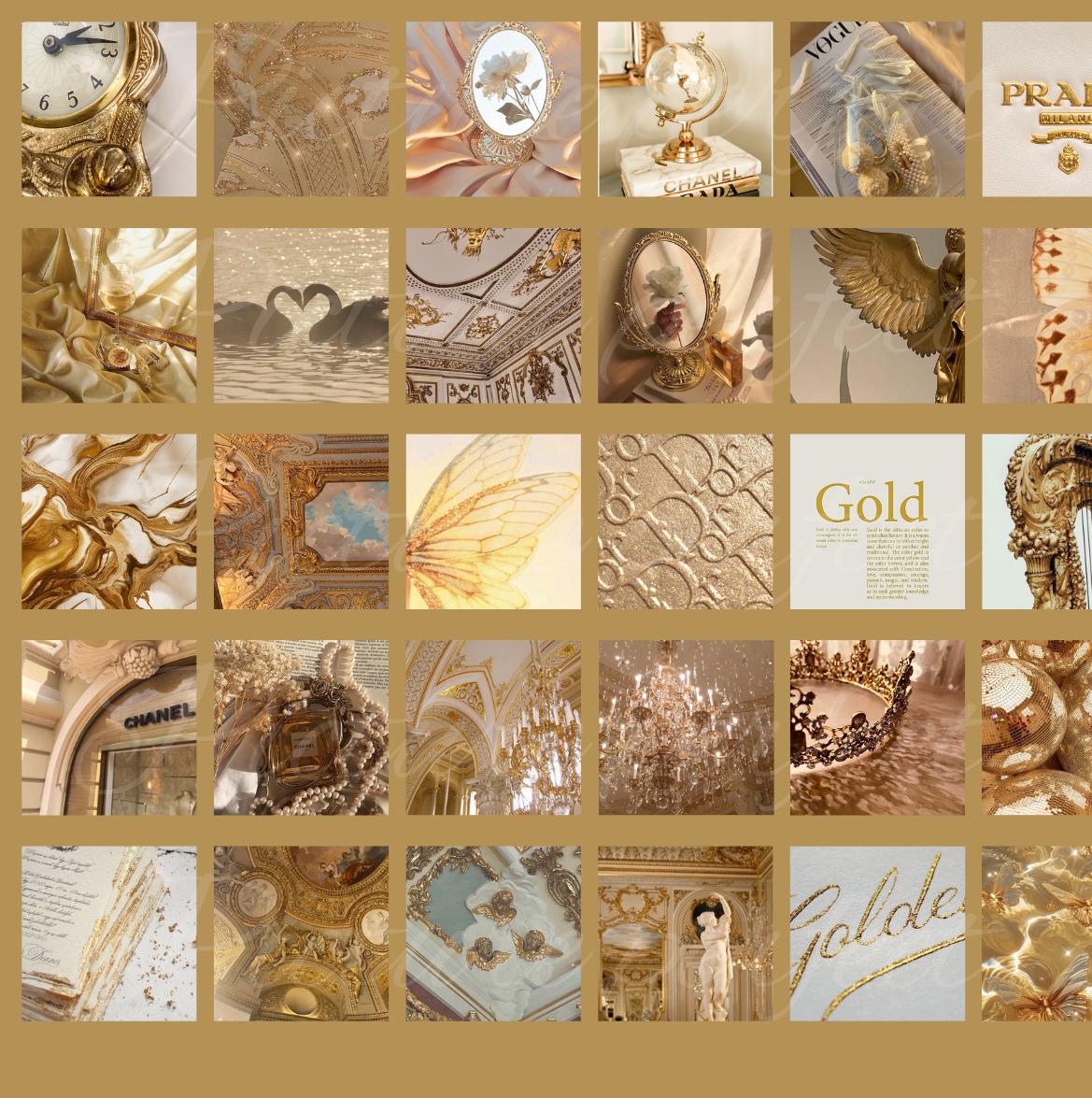 Golden Glow Wall Art | Luxe Gold Collage Kit with beautiful prints | Elegant Patterns, and Warm Tones | Aesthetic Room prints | Luxurious |