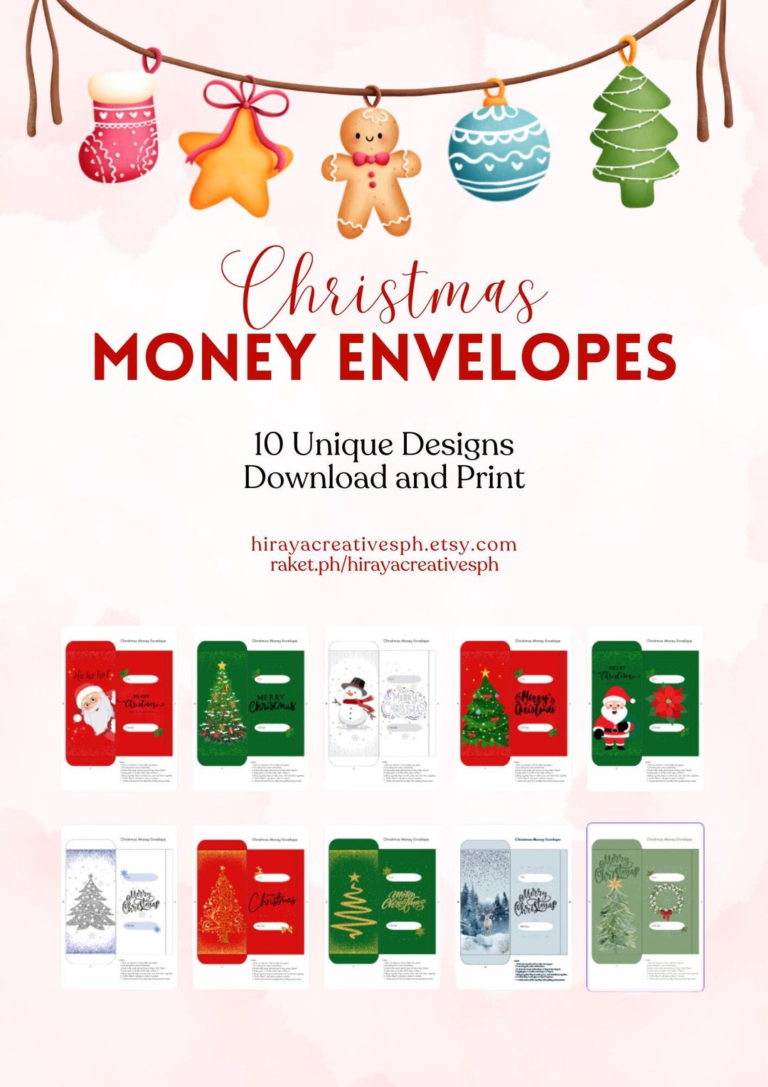 Christmas Gift Money Envelope Template Printable Etsy