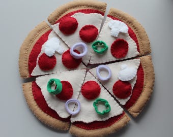 Pizza in feltro per giochi di finzione, giochi drammatici Montessori, cucina giocattolo, ristorante giocattolo, giocattoli per bambini in età prescolare o bambini piccoli, cibo in feltro