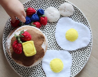 Desayuno de fieltro para juegos de simulación, juegos de drama Montessori, fiestas de té, cocinas de juguete, juguetes para niños en edad preescolar o niños pequeños, comida de fieltro