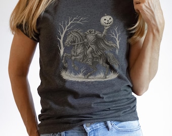 T-shirt ruiter zonder hoofd | Slaperig hol gotisch Halloween-T-shirt