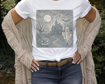 Haunted House Halloween Tee | Vintage Ghost Pumpkin Gothic Shirt