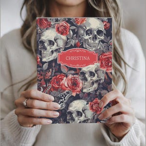 Custom Gothic Skull & Roses Journal | Dark Academia Writing Notebook | Personalized Witchy Stationery Gift
