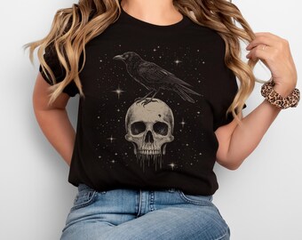 Gotisk t-shirt med korp och dödskalle | Edgar Allan Poe gotisk t-shirt