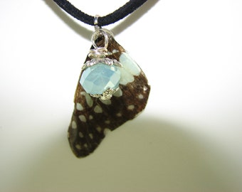 Made To Order! Genuine Peacock Swallowtail Butterfly Wing Pendant with Swarovski Crystal on Black Suede Necklace