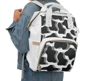 Multifunktionaler Windelrucksack mit Kuh-Print - Trendige Babytasche, stilvolle Windeltasche, süße Windeltasche, modischer Mutterschaftsrucksack, modern