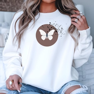 Butterfly Sweatshirt, Crewneck Jumper, Nature Lover Gift, Cozy Graphic Pullover, Monarch Butterfly Clothing, Lightweight Butterfly