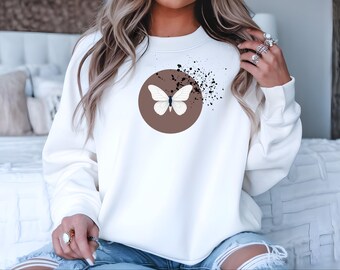 Butterfly Sweatshirt, Crewneck Jumper, Nature Lover Gift, Cozy Graphic Pullover, Monarch Butterfly Clothing, Lightweight Butterfly