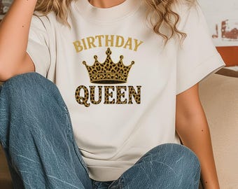 Birthday Queen PNG | Leopard Glitter Crown Clipart | 300 DPI Digital Download