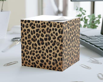 Chic Leopard Print Note Cube, Stylish Desk Accessory, Notepad, Office Decor, Gift for Animal Print Lovers, Home Office Essentials, Memo