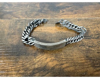 Vintage Sterling Silver Heavy Curb Chain ID Bracelet Corrigan 50.87g 8.25"