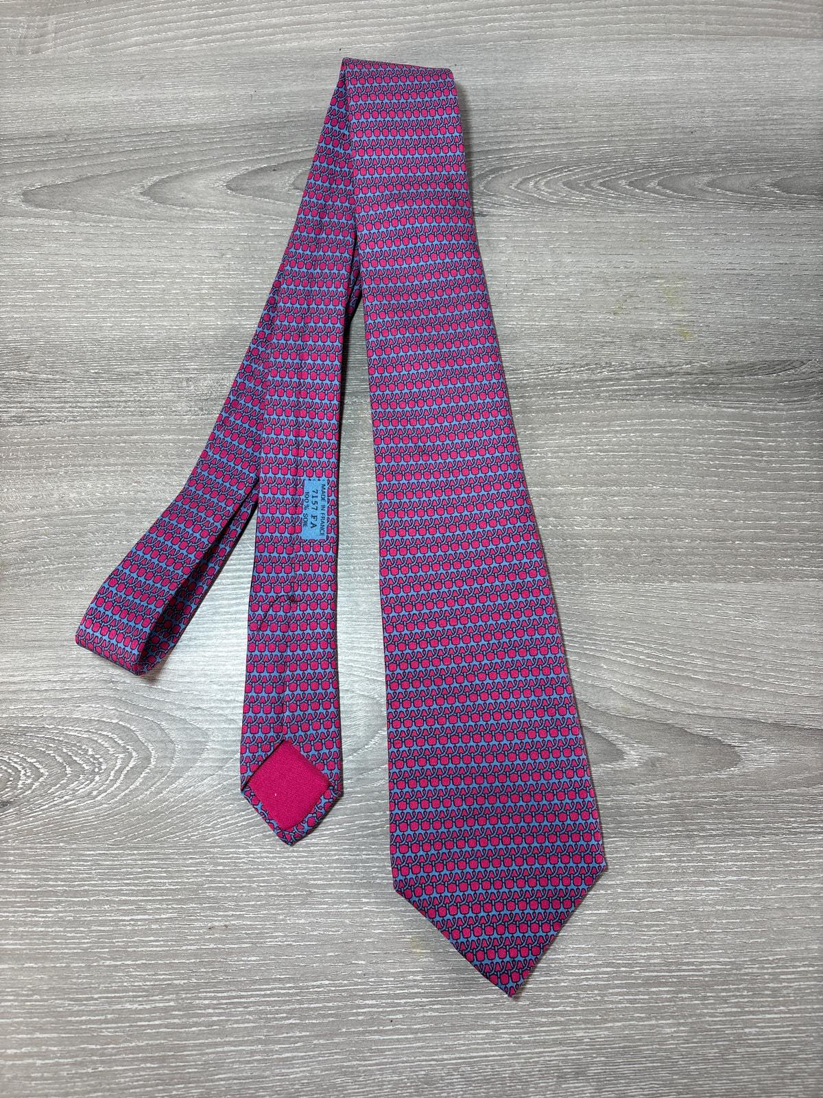 エルメス パリ シルクネクタイ 7157 FA- ピンクブルーリンク 幾何学