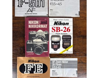 VintageNikon Handbuch Lot F-501 AF FE SB-26 Nikkormat Nikkor Objektiv Führungen 6tlg
