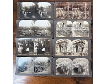 8 Antique WWI Stereoview Cards Keystone Underwood Paris Tanks Submarines 1910s
