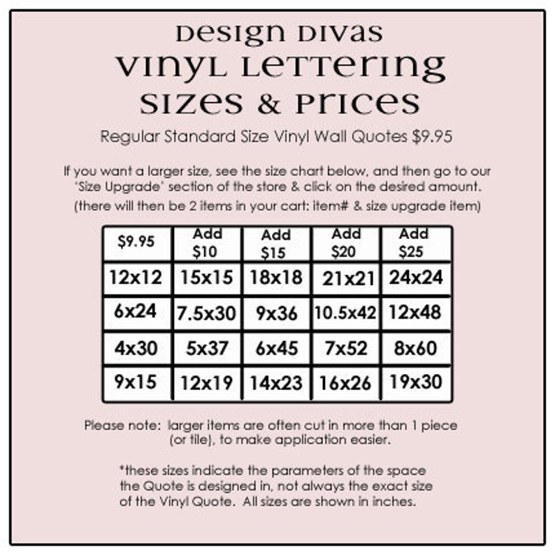 Decal Pricing Chart