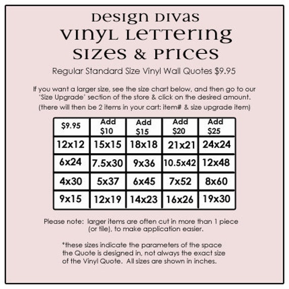 Vinyl Decal Pricing Chart