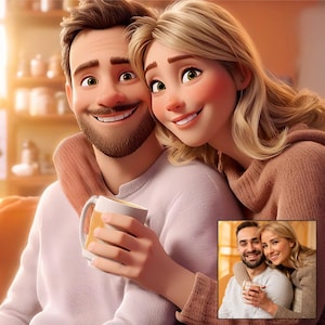 Couple Cartoon Portrait, Custom Animation from Photo, Couple Gift, Custom Couple Portrait from Photo, Couple Illustration ,Digital File