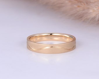 4 mm piaskowana minimalistyczna obrączka ślubna męska z wzorem fali, lite złoto, wyjątkowa obrączka dla niego, dla niej i dla niego, prezent na rocznicę ślubu