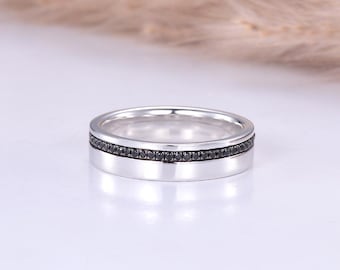 Czarny Moissanite 5 mm Męska Obrączka Ślubna Składana Półwieczna Obrączka z Czarnymi Diamentami Kanałowymi Obrączka Comfort Fit Wyrazisty Pierścionek Prezent Dla Niego Rocznica