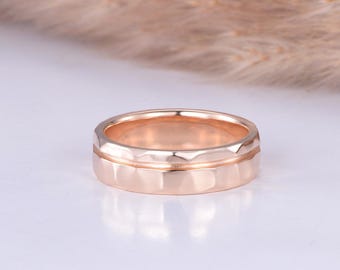 6 mm Młotkowany Męski Obrączka Ślubna Solidne 14K Różowe Złoto Idealny Młotkowany Męski Obrączka Rustykalna Zwykły Złoty Obrączka Rocznica Prezenty Dla Niego