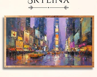 NYC Times Square Cityscape Digital Oil Painting, Printable Frame TV Art, Colorful Night Street Scene Home Theater Wall Decor - CIT-51