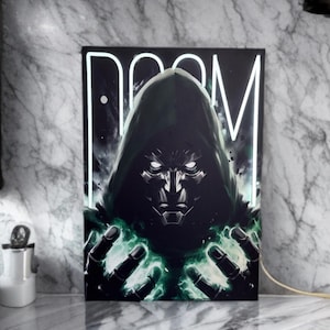 Gaming Poster with Dr Doom, Wall Art Poster LED – Comics Poster, Gamer Gift, Comics Wall Decor, Gaming Neon Sign