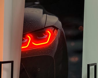 Automotive Poster with Neon Lights, Acrylic LED Wall Art, Custom Backlit Poster, Car Enthusiast Gift, High-Quality