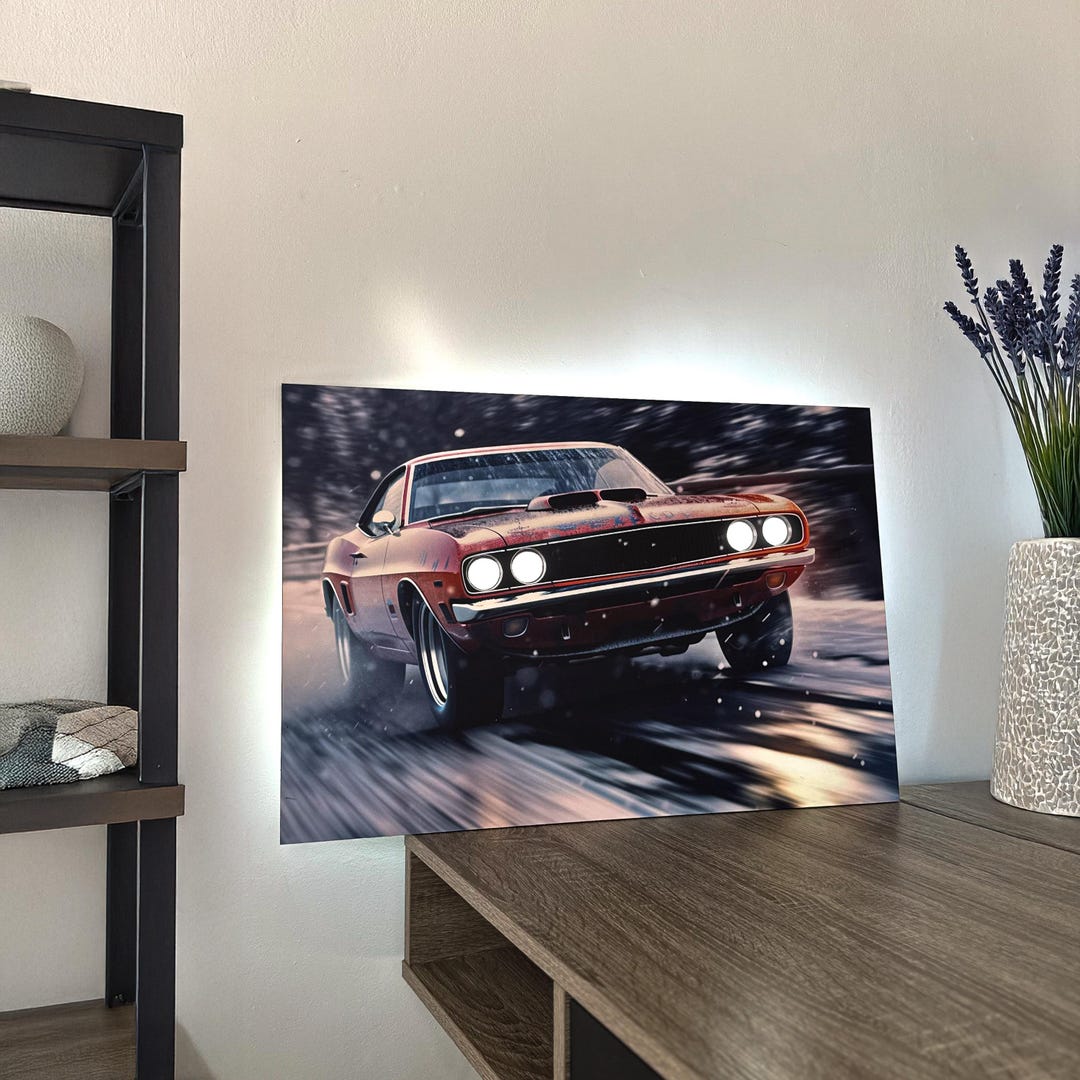 Muscle Car Neon Poster – LED Wall Art for Man Cave & Garage – Racing ...