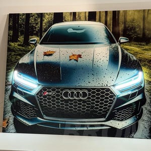 Automotive Poster With Neon Lights, PVC LED Wall Art, Custom Backlit Poster with Audi, Car Gift, Neon Car Poster For Enthusiasts