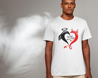 Angel Devil Heart Graphic Tee, Duality Spiritual Shirt