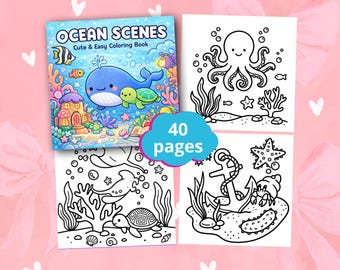Cozy Adult Coloring Book, Ocean Scenes and Sea Life, Relaxing Beach Vibes, Stress Relief Art, Printable PDF for Mindfulness and Creativity