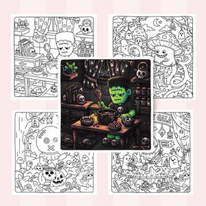 Cozy Halloween coloring book spooky forest friendly ghost cute pumpkin black cat moonlit sky candles lanterns mushrooms autumn leaves haunted home magical potions witch hat broom bats spider webs whimsical nature relaxing coloring pages printable coloring activity hand drawn illustrations stress relief creativity cozy fall moments