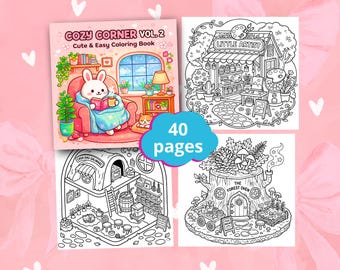 Cozy Corner Vol 2 Coloring Book, Cute Cozy Home Scenes, Bold Easy Relaxing Coloring Pages, Printable PDF Download, Adult Stress Relief Art