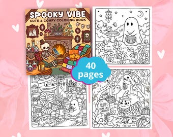 Spooky Cozy Coloring Book, Cute Halloween Coloring Pages, Cozy Spooky Scenes, Bold Easy Relaxing Art, Printable PDF, Stress Relief