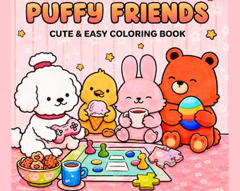 Libro para colorear de amigos esponjosos Páginas para colorear lindas y acogedoras para adultos Libro para colorear de animales kawaii PDF imprimible Páginas para colorear llamativas, fáciles y relajantes