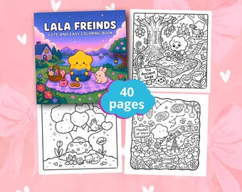 Lala Friends Cute Coloring Book, Cozy Cute Characters Coloring Pages, Kawaii Style, Bold Easy Relaxing Art, Printable PDF, Stress Relief