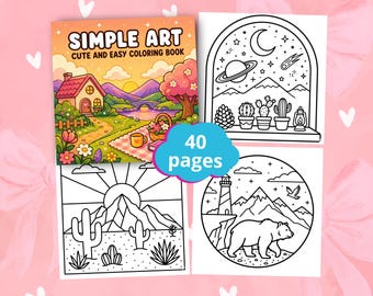 Simple Art Coloring Book, Minimal Cozy Coloring Pages, Bold Easy Relaxing Art, Cute Aesthetic Designs, Printable PDF, Stress Relief