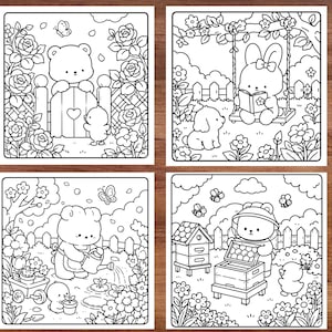 Cute cozy nature coloring pages with magical forest cabin, charming garden details, relaxing coloring book for adults and teens, bold easy coloring designs, printable instant download PDF, cozy woodland aesthetic, calming nature therapy art, stress relief coloring activity, peaceful outdoor scenery, cute mushrooms and flowers, comfy cottagecore vibes, beginner friendly coloring pages, adorable fantasy forest illustration, cozy escape coloring book