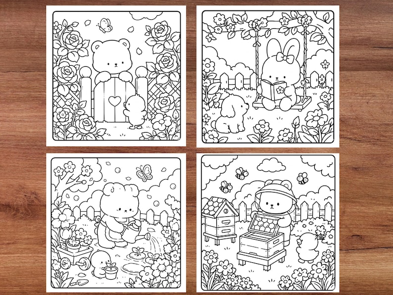 Cute cozy nature coloring pages with magical forest cabin, charming garden details, relaxing coloring book for adults and teens, bold easy coloring designs, printable instant download PDF, cozy woodland aesthetic, calming nature therapy art, stress relief coloring activity, peaceful outdoor scenery, cute mushrooms and flowers, comfy cottagecore vibes, beginner friendly coloring pages, adorable fantasy forest illustration, cozy escape coloring book