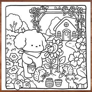 Relaxing cozy nature coloring book featuring adorable woodland animals, peaceful forest scenery, cute cozy cottagecore coloring pages, bold and easy designs for adults, stress relief coloring activity, printable coloring book PDF, calming nature illustrations, flowers and plants coloring page, whimsical forest lifestyle, hygge coloring aesthetic, cozy rainy day art, simple line art, comfort coloring book, cute outdoor scenes, mindfulness coloring pages